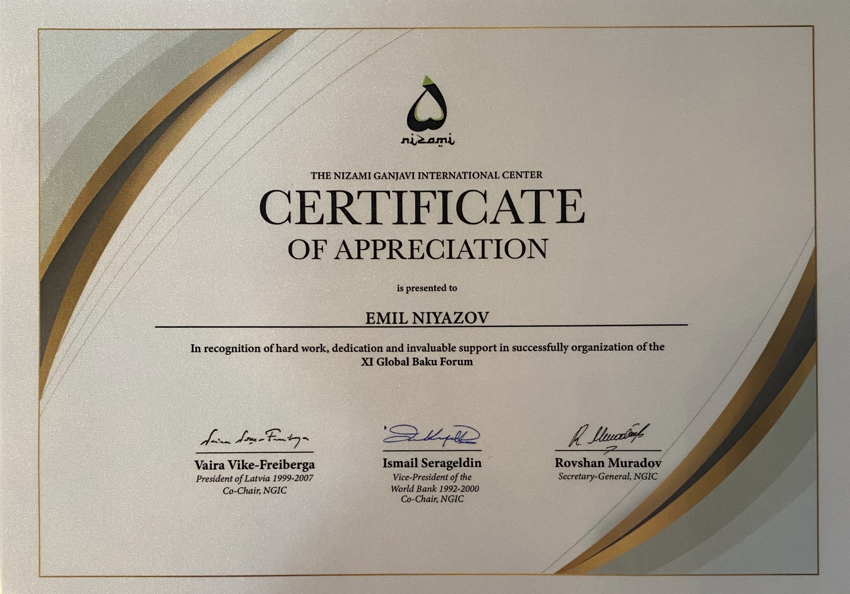 Certificate of Appreciation – NGIC